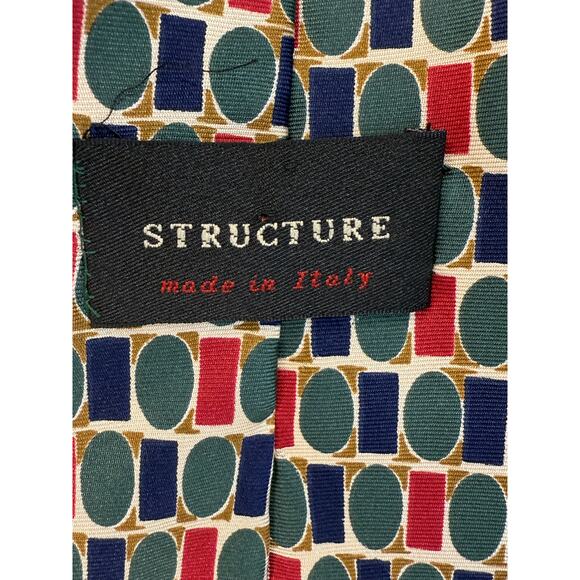 Men's STRUCTURE 100% Silk Red Black Gold Geometric Print  Necktie Made in Italy - Picture 5 of 6